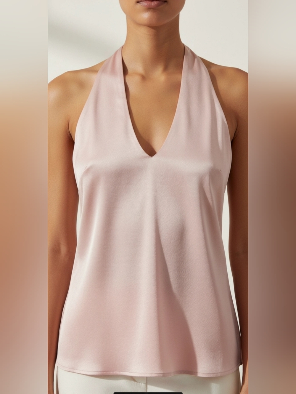 Vici Womens Pink Satin Halter Top Sz S Ties At Neck Deep V Neck Elastic Back